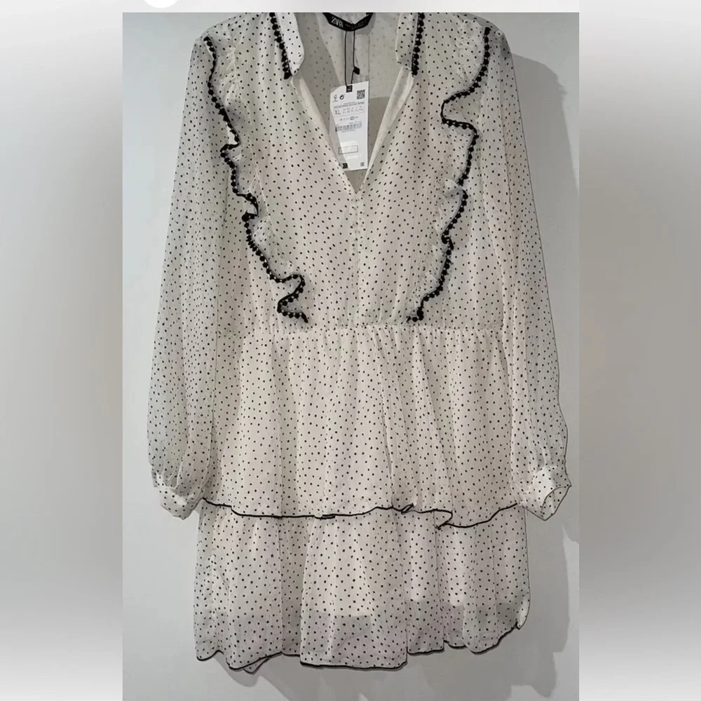 Polka Dot Sheer Blouse with Ruffle Detail